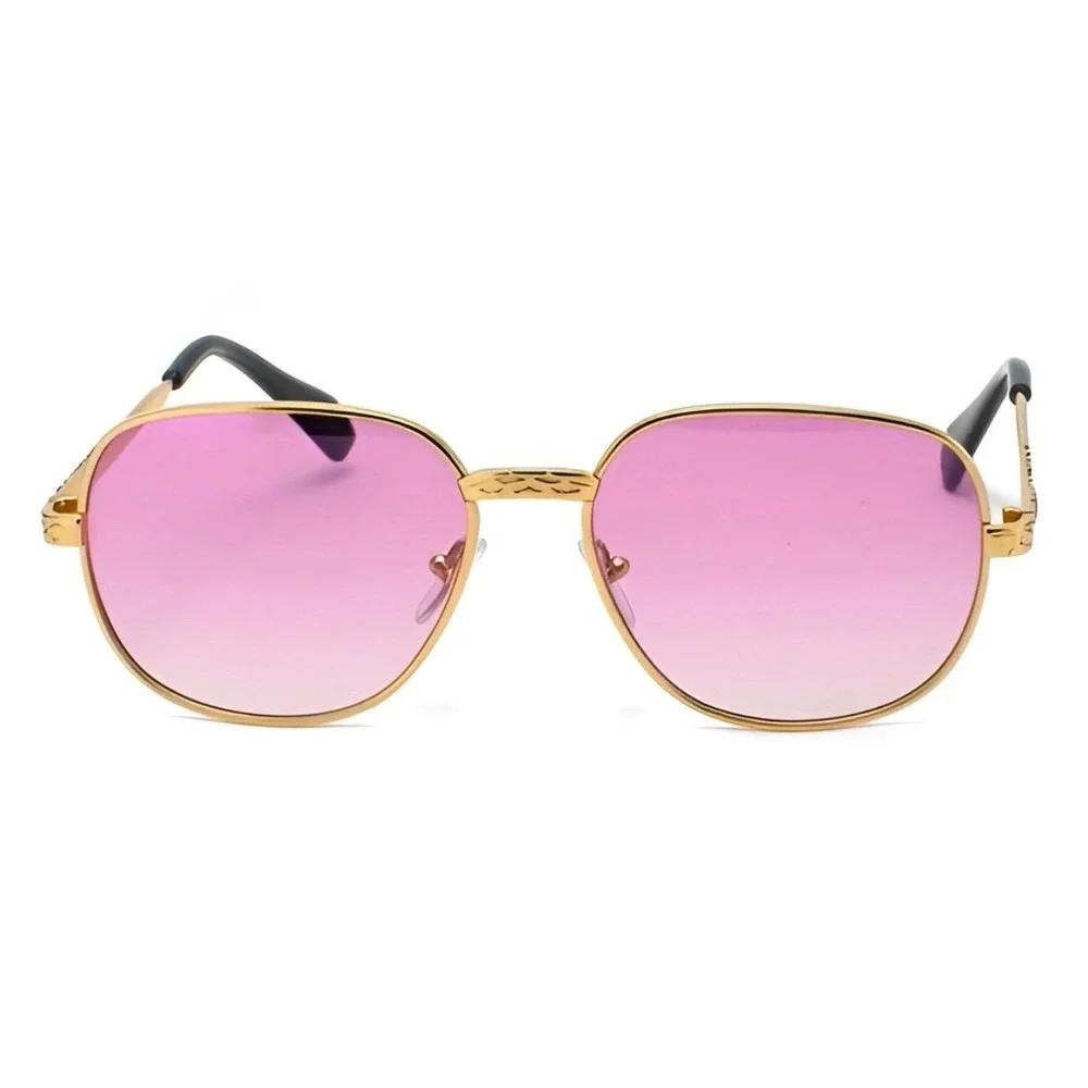 Men Vintage Style Gold Etched Aviator Sunglasses Pink Gradient Lens Retro Shades